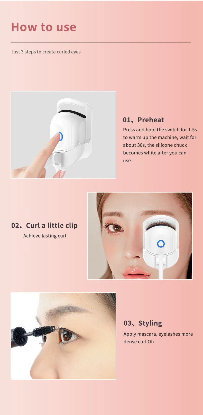 Eyelash curler fashion electric eyelash curler USB fast heating long-lasting curling eyelashes electric comb eyelash curler